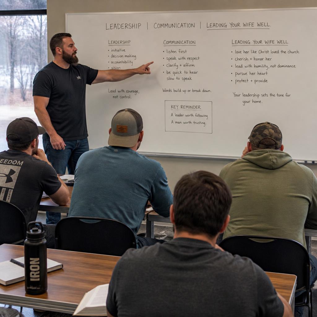 Men in a classroom learning to lead and love well before marriage.